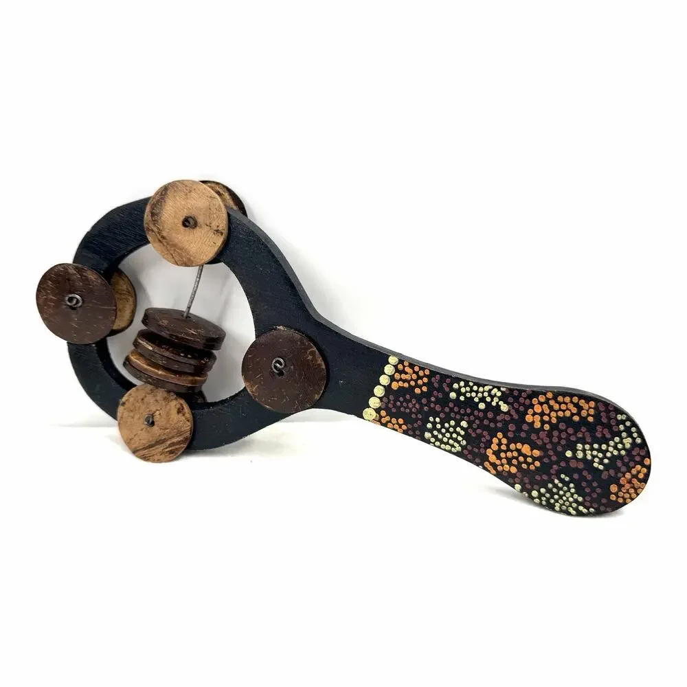 African Handcrafted & Painted Wood Rattle Folk Art Shaker Musical Instrument